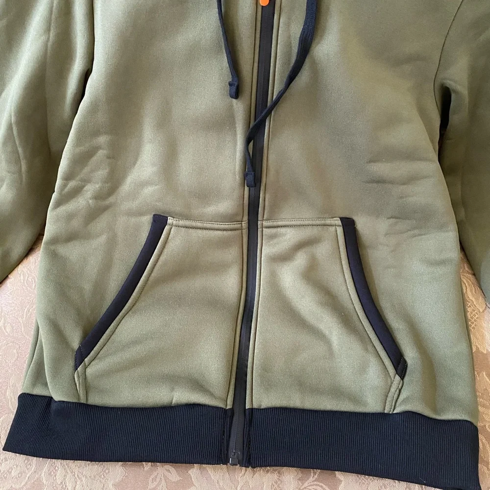 Olive army Green Zip-Up Hoodie jacket new